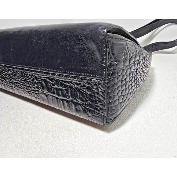 Vintage Brahmin Croc Embossed & Smooth Leather Shoulder Bag Black - Picture 10 of 13